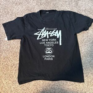Stussy Tour Black Graphic T-Shirt for Men